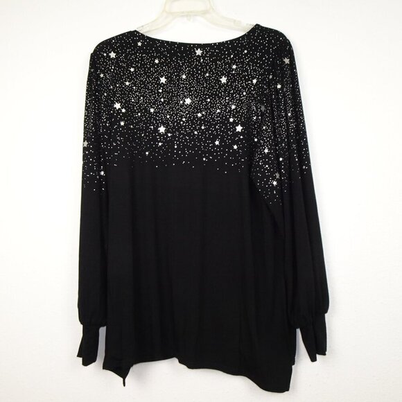 Karen Kane Twist Front Knot Top Women's Plus Size 1X Black Star Print Made USA - Picture 5 of 10